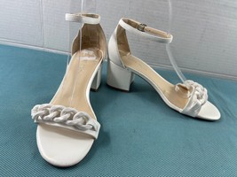 Nine West Womens Shoes White 6M Leather Klip Chain Block Heel Comfort Sa... - $24.57