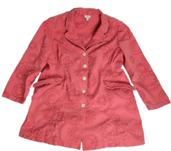 J Jill Womens Jacket Coat Large Embroidered Coral Collared Cotton Art Deco - £23.58 GBP