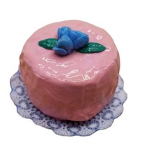 Dollhouse Miniature Cake Pink Frosting Blue Flowers Dessert Vintage Artesian - £21.28 GBP