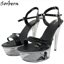 Fashion Women Party Sandals Open Toe Transparent Sole Ankle Strap 6 inch Heels S - £138.51 GBP