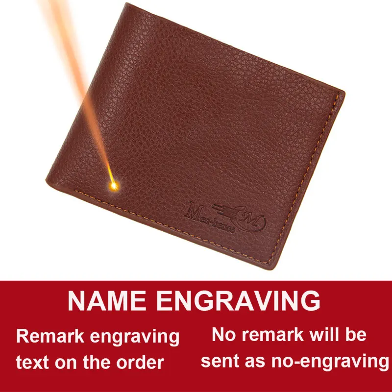 Short Men Wallets High Quality Slim Card Holder Coin Pocket Name Customized Male - £45.66 GBP