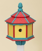 3 Room Hexagon Birdhouse Big Amish Handmade Post Mount Poly ~ Red Aruba &amp; Yellow - £134.26 GBP