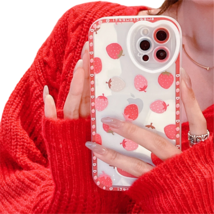 Anymob iPhone Case Lovely Strawberry Love Heart Camera Protection Clear Silicone - £23.10 GBP