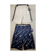 Pair Of Champion Shorts Youth Size XL White Blue Polyester Pockets Elast... - $17.59