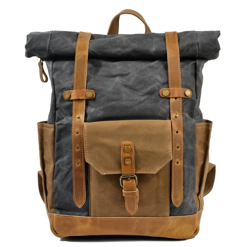 Vintage Canvas Backpacks for Men Women Oil Wax Canvas Leather Travel Backpack La - £57.34 GBP