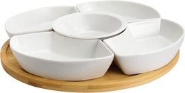 Elama Ceramic Stoneware Condiment Appetizer Set, 6 Piece, Compartment Round In - $36.92