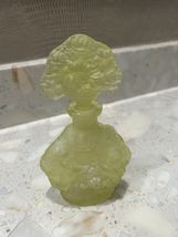 Art Deco Bohemian Vaseline Glass Perfume Bottle Uranium Glass Perfume Bo... - $299.00