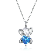 925 Sterling Silver Ocean Blue Cubic Zirconia Heart Elephant Pendant Necklace - £28.14 GBP