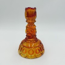 Vintage LE Smith Glass Moon &amp; Stars Amberina Glass Candle Sticks 6” Oran... - $26.10