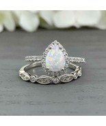  2.00Ct Pear Cut Opal &amp; Diamond Halo Wedding Bridal Ring Set 14K White G... - €75,82 EUR