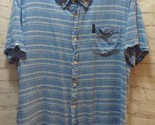 Ben Sherman The Original Button Short Sleeve Blue Linen Blend Pocket Shi... - $16.82