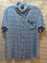 Ben Sherman The Original Button Short Sleeve Blue Linen Blend Pocket Shirt XL - £13.24 GBP