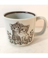 Stoneware Type Mug Coffee Cup With Cats Kittens And Raised Flower Speckl... - $18.69