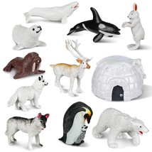 11 Pcs Polar Animals Figurines With Realistic Glowing Igloo Plastic Animal Model - £26.74 GBP