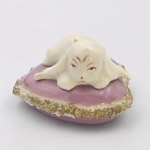 Vintage Ceramic Long Eared White Dog On Heart Shaped Purple Spaghetti Pillow  - £9.63 GBP