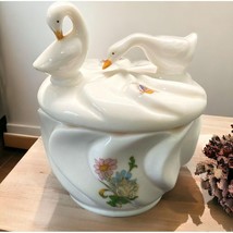 Swan Butterfly Trinket Box Vintage Lidded Bowl Dish Flowers Dresser Jar - £15.14 GBP
