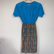 Vintage Silk 80s 90s Y2K Shirt Dress Womens Small Blue Aztec Pattern flo... - £64.89 GBP