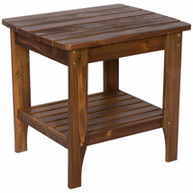 Outdoor Side Table Patio Rectangular Shelf Oak Finish Poolside Wood Accent Brown - £105.43 GBP