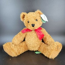 First &amp; Main Tucker Teddy Bear 14&quot; Brown Red Ribbon Bow Plush Stuffed 20... - £9.44 GBP