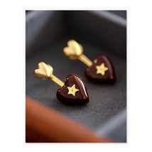 18K Gold Heart Tag Stud Earrings - sleek, trendy, stylish, elegant, red - £35.38 GBP