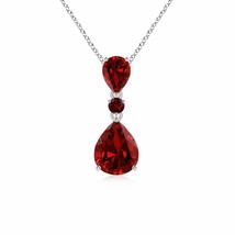 ANGARA Lab-Grown Ruby Three Stone Pendant Necklace in 14K Gold (10x8mm,2.7 Ct) - £1,273.26 GBP