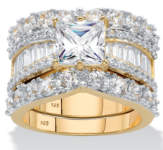 Princess Cz Baguette Bridal Gp 3 Ring Set 14K Gold Sterling Silver 6 7 8 9 10 - £160.63 GBP