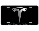 Tesla Logo Inspired Art Gray on Black FLAT Aluminum Novelty License Tag ... - £14.38 GBP