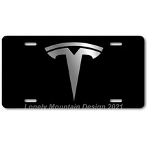 Tesla Logo Inspired Art Gray on Black FLAT Aluminum Novelty License Tag Plate - £14.38 GBP