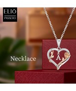 Sterling Silver Heart Rose Initial Necklace with Zirconia - $29.99