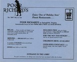 Poor Richards Menu Holiday Inn Springfield Virginia - $17.82