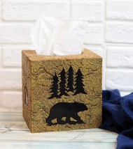 Rustic Western Black Bear By Pine Trees Woods Silhouette Tissue Box Cover Holder - £25.30 GBP