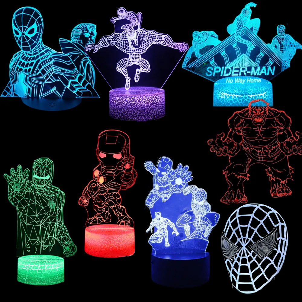 Anime The Avengers Infinity War 3D LED Nightlights Spiderman Ironman Hulk Thor - £6.10 GBP+