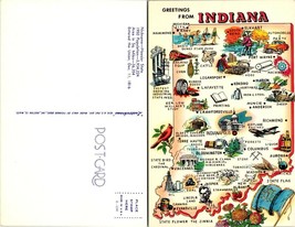Indiana Greetings State Map with Cites Destinations Sites Locations VTG Postcard - £7.53 GBP