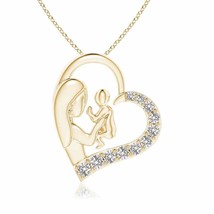 ANGARA Diamond Heart Mother Baby Pendant Necklace in 14K Gold (IJI1I2, 0.16 Ctw) - £419.22 GBP