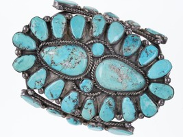 6.25&quot; Large Vintage Native American Silver/Turquoise cluster cuff - £1,251.42 GBP