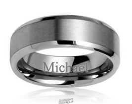 Personalized Matte Titanium Tungsten Ring 8MM Silver Size 8 "CH" Personalized - £37.91 GBP