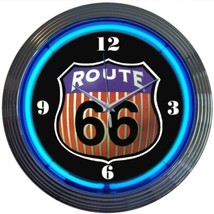 Vintage Look Route 66 Round Neon Light Neon Clock 15&quot;x15&quot; - £67.62 GBP