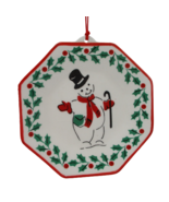 Vintage MCM Porcelain Snowman Plate Christmas Tree Ornament Holly Berries - $281.87 MXN