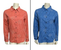 Columbia Women&#39;s Button Down Shirt Maple Leaf Print Blue M Coral Small F... - £22.37 GBP