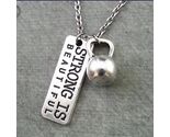 STRONG IS BEAUTIFUL NECKLACE Kettlebell Charm Fitness Workout Motivation... - $7.95