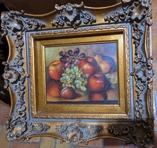 OIL PAINTING STILL LIFE CANVAS GOLD LOUIS BAROQUE FRAME ARTIST NAME ILLE... - £310.83 GBP