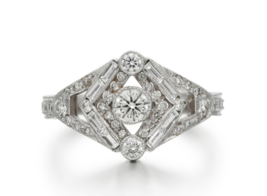 Art Deco Round Baguette Simulated Diamond Vintage Estate Silver Ring For Women - £66.44 GBP