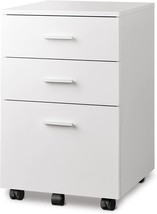 White Devaise 3 Drawer Wood Mobile File Cabinet, Rolling File Cabinet For - $110.95