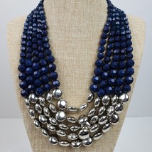 Vintage Estate Blue Silver Multi Chain Cascade Beaded Necklace 21 Inch - $26.18