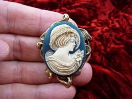 (cm13-5) young Girl LADY hat flowers flower Resin CAMEO jewelry Pin Pendant - £25.73 GBP