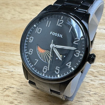 Fossil Quartz Watch FS4849 Unisex 50m Moon Phase Black Steel New Battery 6.75&quot; - £35.85 GBP