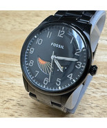 Fossil Quartz Watch FS4849 Unisex 50m Moon Phase Black Steel New Battery 6.75" - $45.59