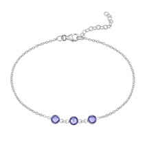 Mesmerizing Facets Triple Purple Crystal on Sterling Silver Chain Bracelet - £13.01 GBP