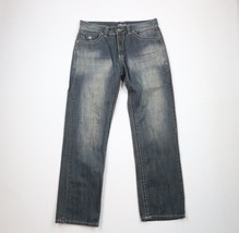 Vtg Pelle Pelle Mens 36x34 Distressed Baggy Wide Leg Leather Trim Denim Jeans - £51.31 GBP