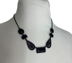 Avon Barcelona Gunmetal Deep Purple Black Rhinestone Necklace 17&quot; - £15.00 GBP